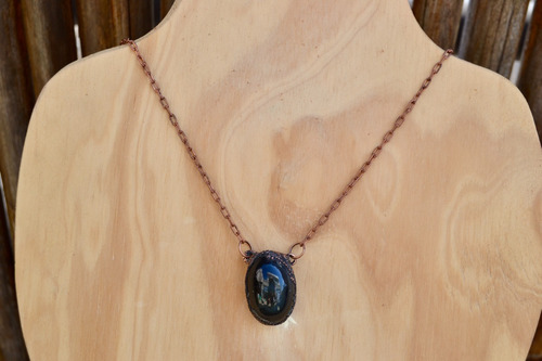 Imagen 7 de 9 de Collar Dije Obsidiana, Cadena De Cobre, Regalo Joyeria Autor