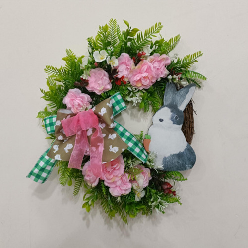 Guirnalda De Pascua Rosa Rosa Con Bowknot Flores