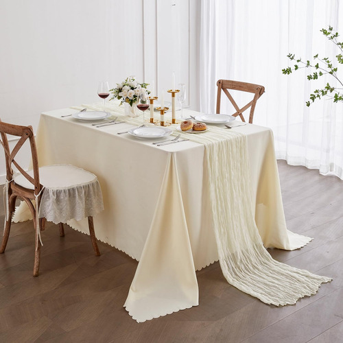 2pzs Caminos De Mesa Gasa Elegante Boho Decoración Boda Color Lavanda Beige Mantel Decorativo Ruffled Table Decoration Baby Shower Birthday Celebration Vintage Style Decoration