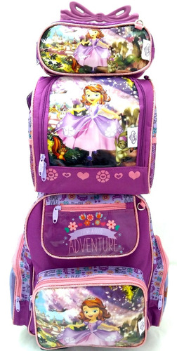 Mochila Princesa Sofia Disney Kit Com Lancheira E Estojo