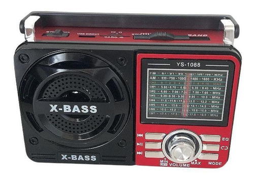 Rádio Bass Retro Vintage Caixa De Som Usb Mp3 1088 Vermelho