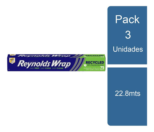 Pack 3 Papel Aluminio Reciclado 22.8mts Reynolds Wrap