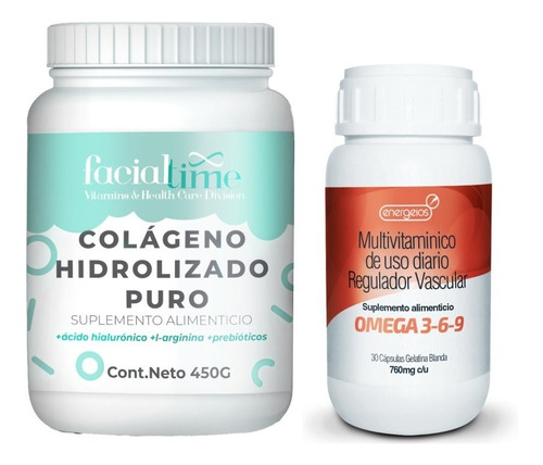 Kit Colágeno Hidrolizado Puro 450g + 30 Cáps Omega 3, 6 Y 9