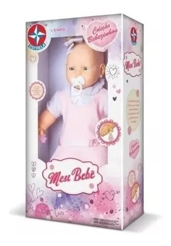 Boneca Infantil Estrela Meu Bebê Vestido Rosa Com Chupeta