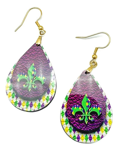 Aretes Colgantes De Lágrima De Mardi Gras Púrpura Y V...