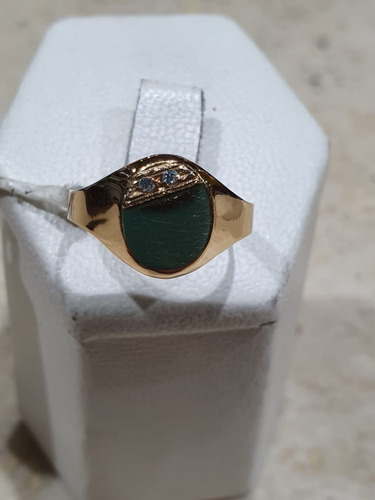 Anillo Sello 1.6 Grs Oro 18 Klts Con 2 Piedras Cubic + Envio