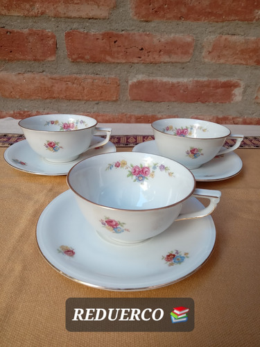 3 Tazas De Té Con Plato Porcelana Winterling Bavaria 