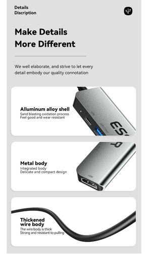 Hub Dock Station Essager 7x1 Hdmi 4k USB-C Usb 3.2 Pd 60 W
