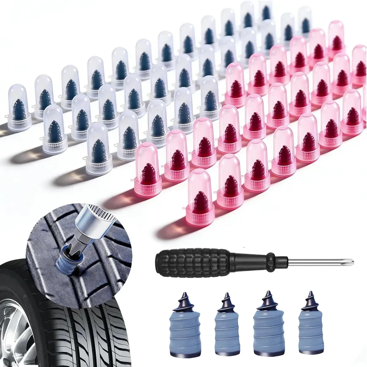Kit de Reparación de Llantas para Auto y Moto con 60 Clavos de Goma