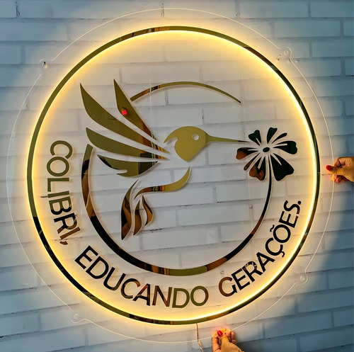 Placa Painel Letreiro Logo Com Led Neon Acrilico 60X60 cm Cor Fundo Transparente