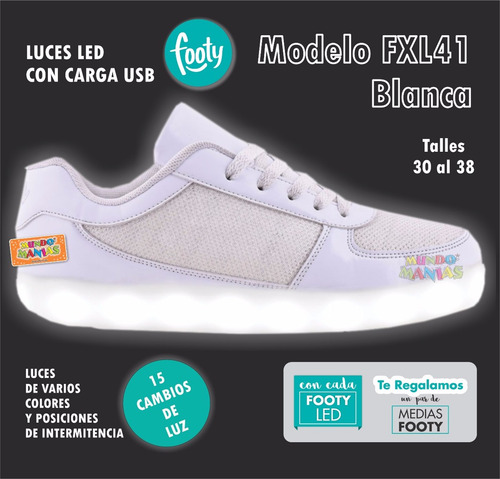 Zapatillas Footy Luces Led Carga Usb Fxl41 42 43 Mundomanias