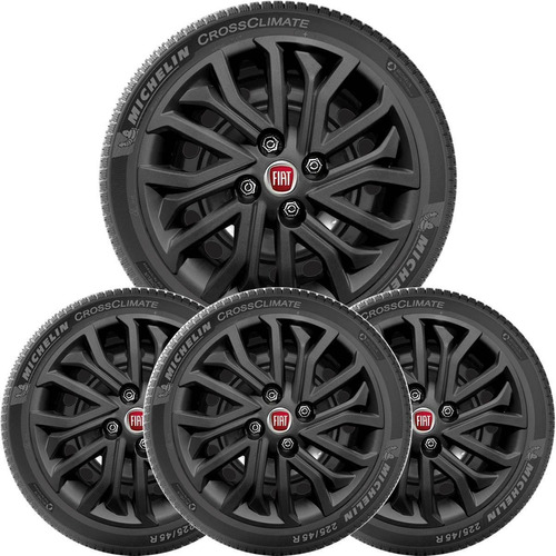 4x Calota Fiat Punto Palio Siena Aro 15 Preto Com Logo 296cp