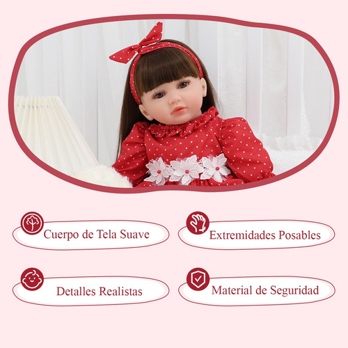 Muñecas Reborn Bebé Con Cabello Largo Silicona Y Algodó 60