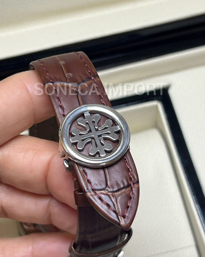 Relógio Patek Prateado Automático Pulseira Couro Marrom Marrom Prateado Branco (Recondicionado)