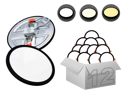 Lamparas Spot Led 12W Ajustable 3 Tonos Marco Negro 12 Piezas VIVIHOME 001231