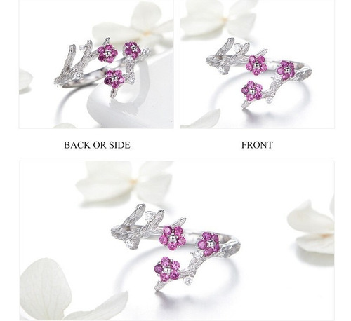 Anillo De Plata S925 Diseño Flor Rosa Ajustable