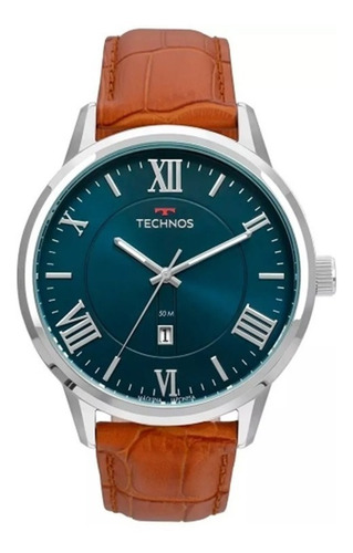 Relógio Technos Masculino Pulseira De Couro Marrom | Elegante | Moderno | Classic Steel. - Ref. - 2115mtx/0a