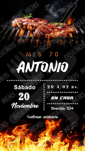 Invitación Digital Hombre 50 60 70 80 Años Asador Parrilla