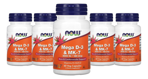 Mega D-3 5000iu E Mk-7 180mcg Now Foods 60 Veg Caps 5un Sabor Sem Sabor