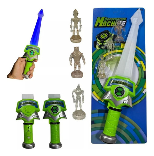 Brinquedo Ben 10 Com 3 Bonecosalien Que Brilha Na Luz Espada