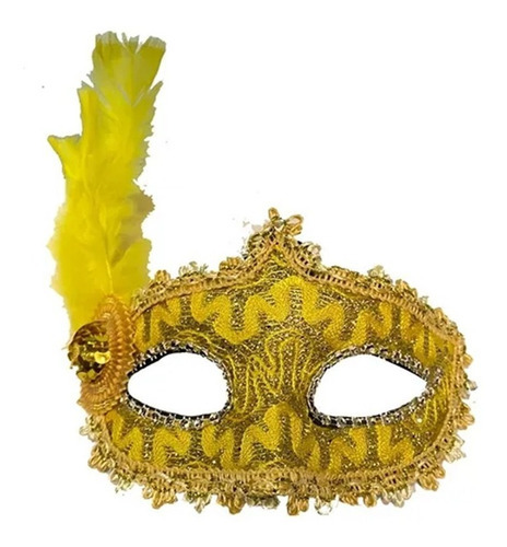 Mascara Hiperfesta Veneziana Gala Com Pena Luxo Cor Amarelo