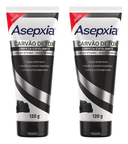 Esfoliante Asepxia 120ml Detox Carvao - Kit Com 2un