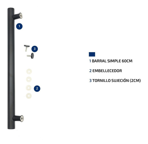 Imagen 5 de 8 de Manijon Barral Puerta Acero Inoxidable Negro 60 Cm 600 Mm