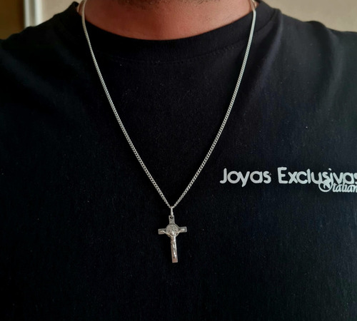Imagen 2 de 8 de Colgante Cruz Chica Y Cadena Plata Italiana Hombre Unisex