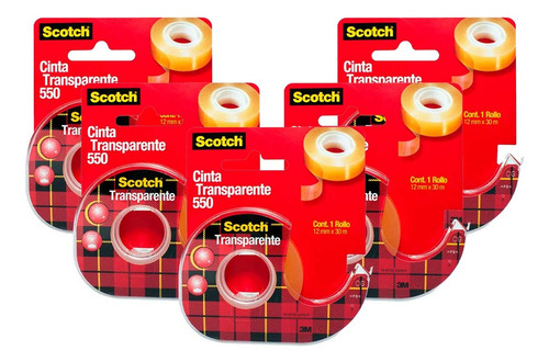 Cinta Adhesiva Scotch 550 Con Despachador 12mm X 30m 5 Pzs Color Amarillo Lisa
