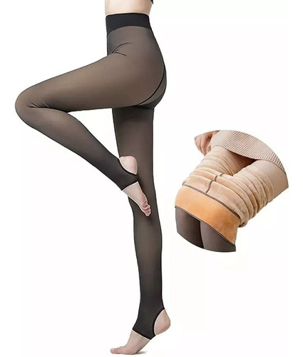 Calza Panty Efecto Piel Con Polar Y Talonera