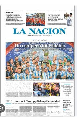 Diario La Nación Lunes 15/7/2024- Bicampeones De América