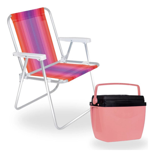 Caixa Termica Rosa Pêssego Cooler 12 L + Cadeira De Praia