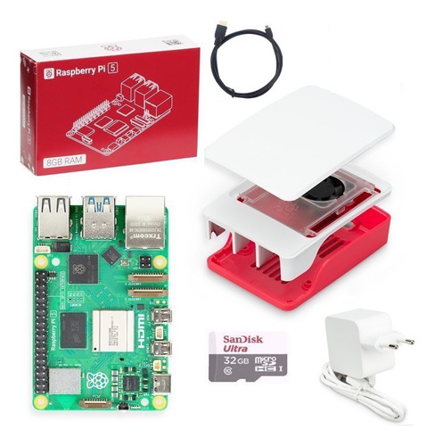Kit Raspberry Pi 5 Pi5 B 8gb Fonte Case Sd32gb + Nota Fiscal