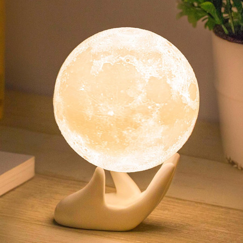 Lámpara De Mesa De Luna Con Luz Nocturna Usb Y Control Tácti