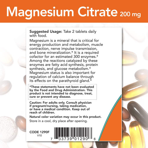 Suplement Now Foods Citrato De Magnesio 200 Mg 100 Comprimid