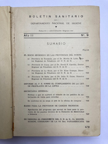 Departamento Nacional De Higiene. Boletín Sanitario. 1938/39