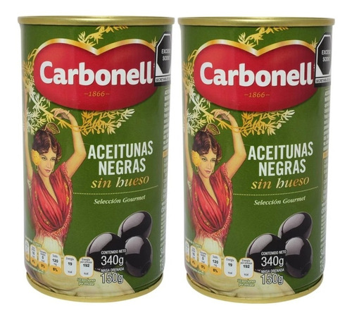 2 Aceitunas Negras Carbonell Sin Hueso 340 Gr