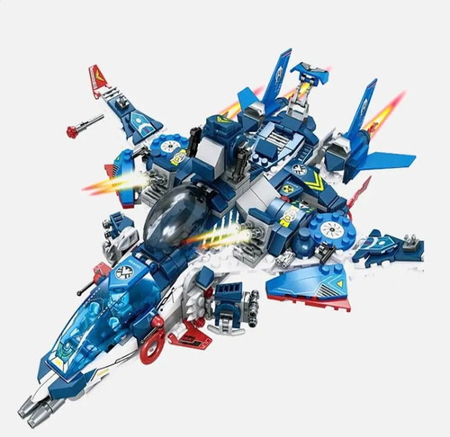 Superhéroes Avengers Jet Fighter- Play Set 667 Pzs + 5 Figs Azul