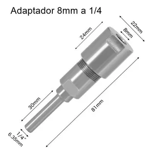 Adaptador Extension Broca Fresa De 8mm A 1/4 Cnc Router