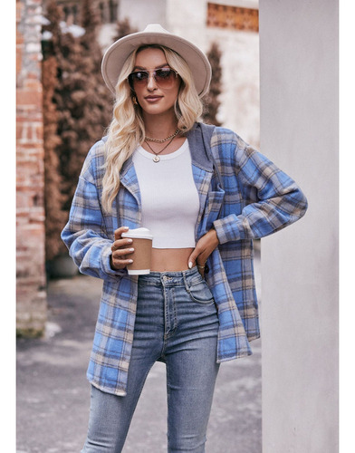 Camisa Casual Con Capucha Y Chaqueta A Cuadros De Franela