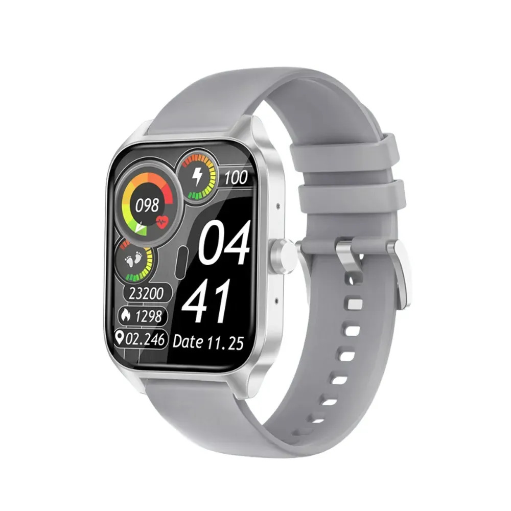 Smartwatch Jiditech Watch Relógio Inteligente Tela Quadrada Chamadas Bluetooth Monitor Cardíaco Sono 7 Dias Bateria 20 Modos Esportivos 2 Pulseiras Brinde Notificações Android iOS App, Prateado