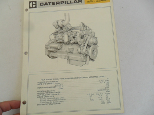 Folleto Caterpillar Motor 3306 Series Antiguo Cat Diesel