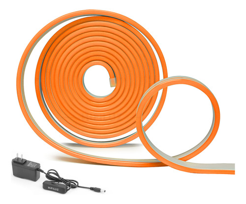 Tiras De Led Luz De Neón Flexible 5m Manguera Con Fuente Luz Naranja