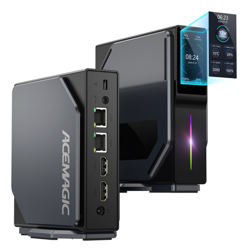 Acemagic S1 Mini Pc, 12ª N97 16gb Ddr4 512gb M.2 Ssd Mini Computadoras Con Visualización Lcd De Bricolaje, Micro Pc De Doble Canal Con Luz Rgb 4k Visualización Dual, Compatible Con 4k/wifi