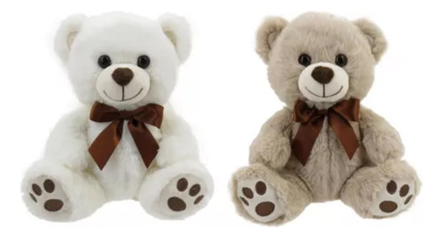 Peluche Oso Con Moño Excelente Calidad! 20cm Blanco Y Marrón