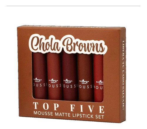2 Set Labiales Matte Chola Browns, Top Five Mousse, Lipstick