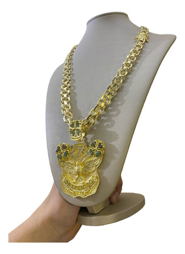 Cordão Nino Abravanel 15mm 70cm + Pingente Destemido 777 Dourado