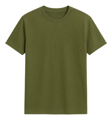 Kit Camisa Verde Militar Lisa Gola Redonda Algodão 100% 5uni