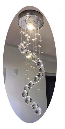Lustre De Cristal Espiral Pendente Moderno Luminaria C/ Led Cor Prateado Comprimento 120 Cm