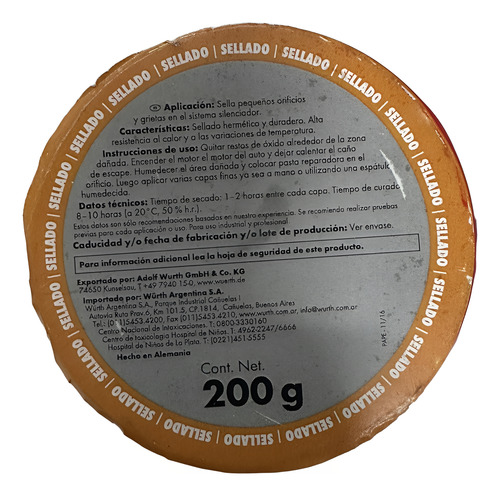 Pasta Para Reparacion De Escapes 200gr Wurth